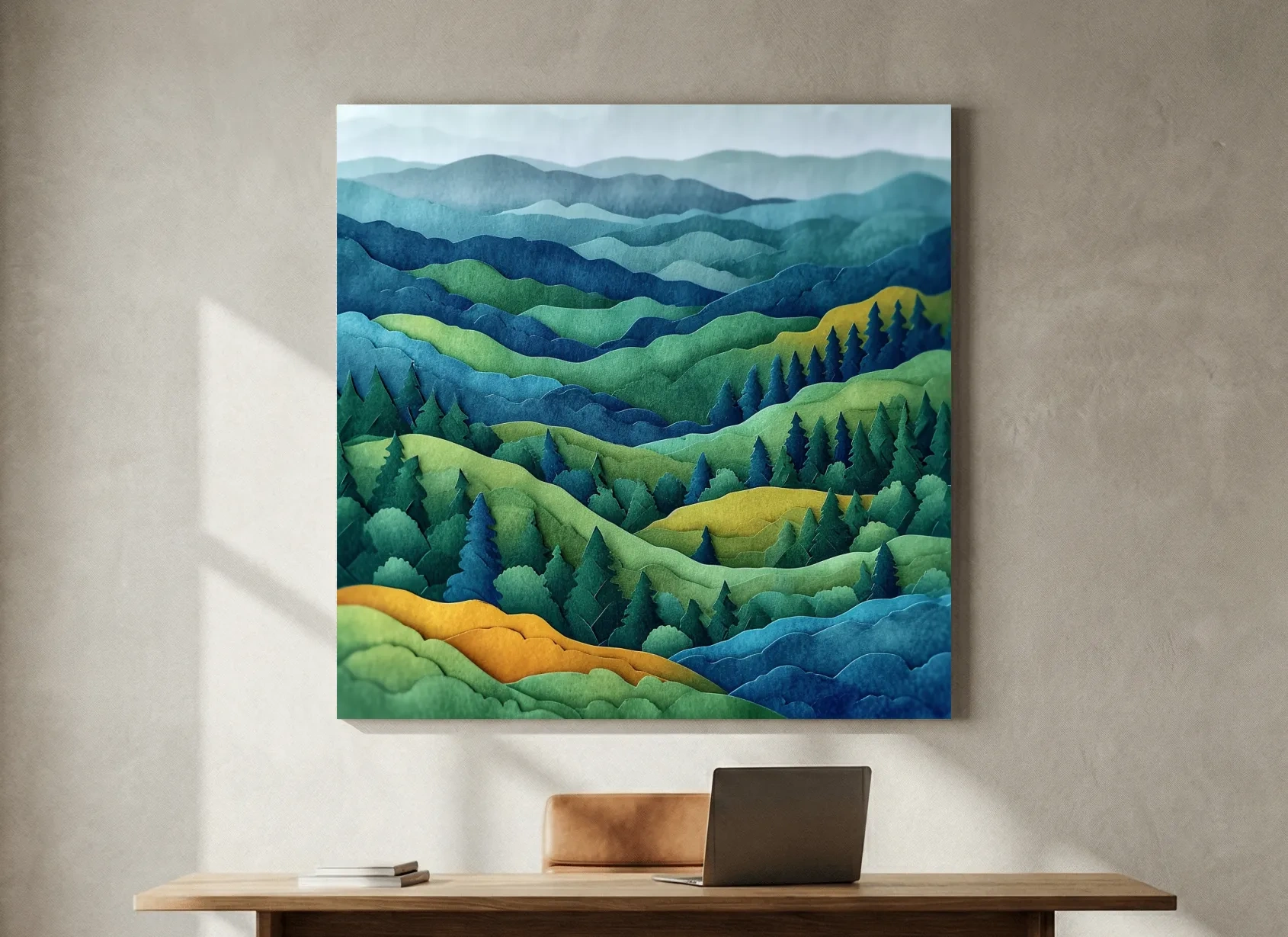 Layered Papercut Mountain Forest Landscape - 3D Effect Wall Art
