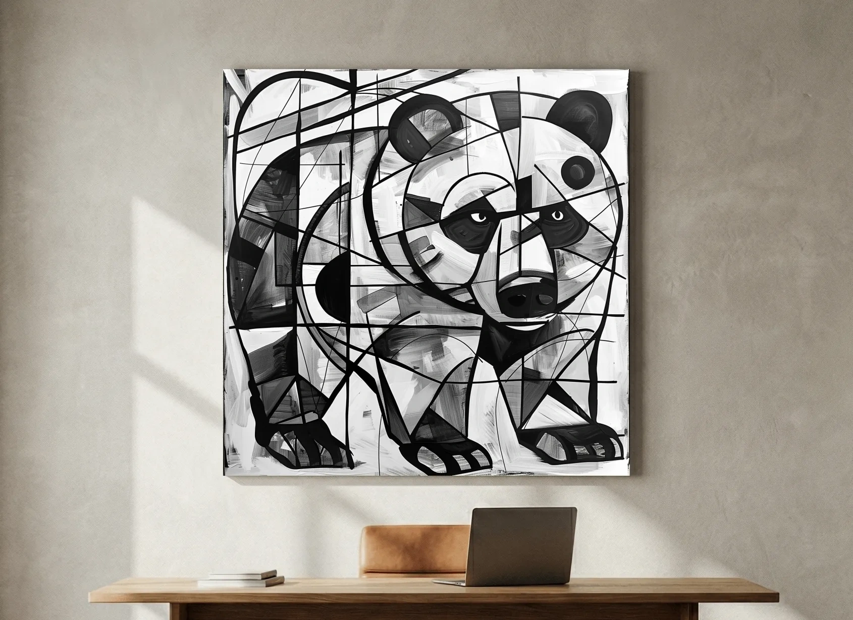 Abstract Cubism Bear Portrait Painting - Modern Wildlife Wall Art