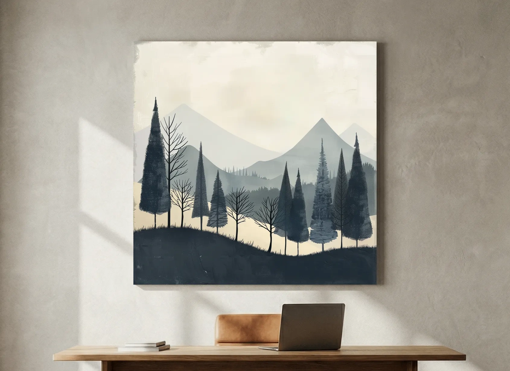 Minimalist Nordic Mountain Forest Landscape - Serene Scandinavian Nature Wall Art
