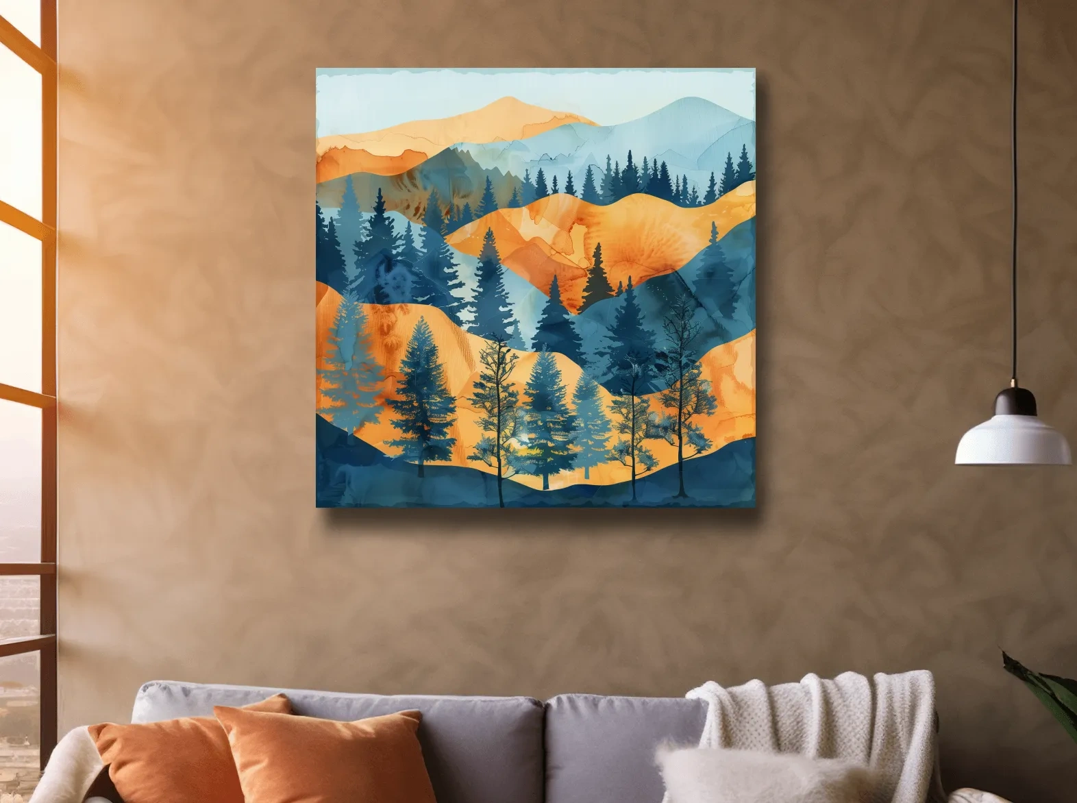 Abstract Alpine Mountain Forest Landscape - Modern Watercolor Style Wall Art