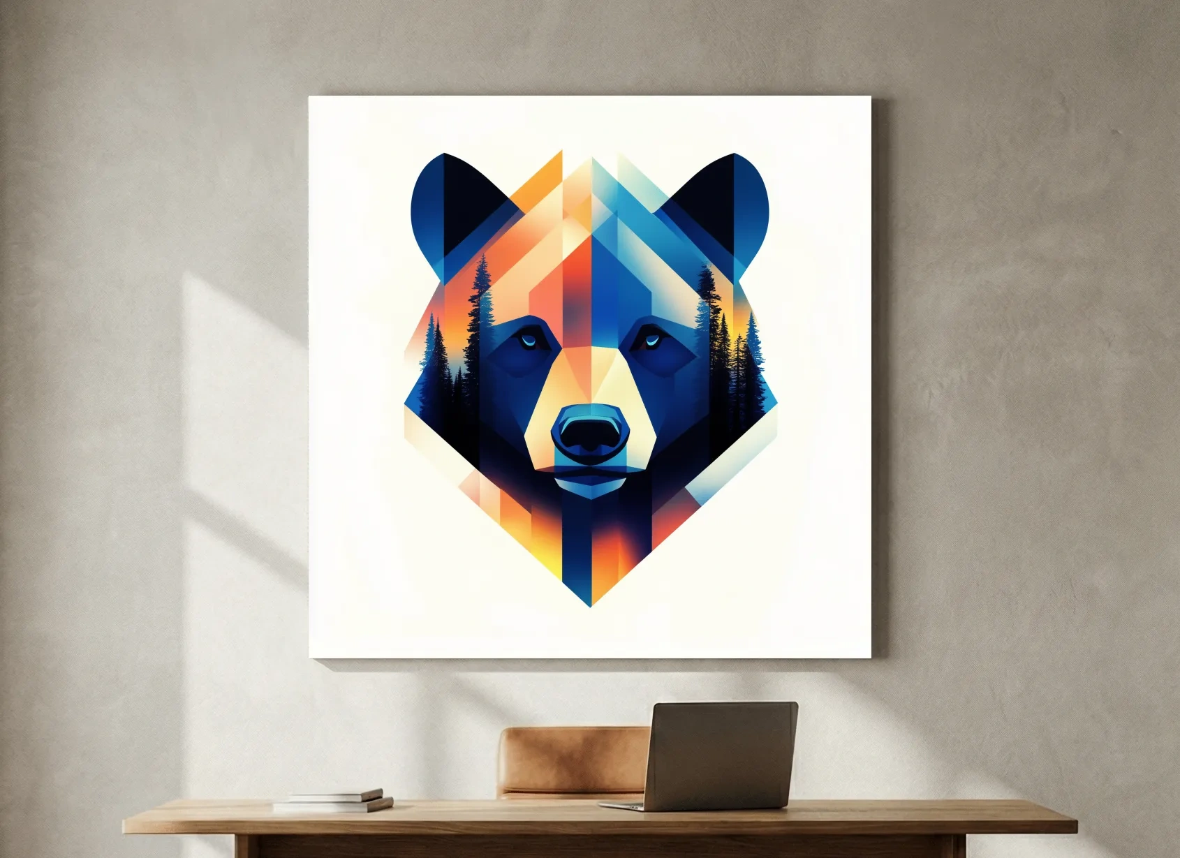 Colorful Geometric Grizzly Bear Forest Portrait - Modern Wildlife Wall Art