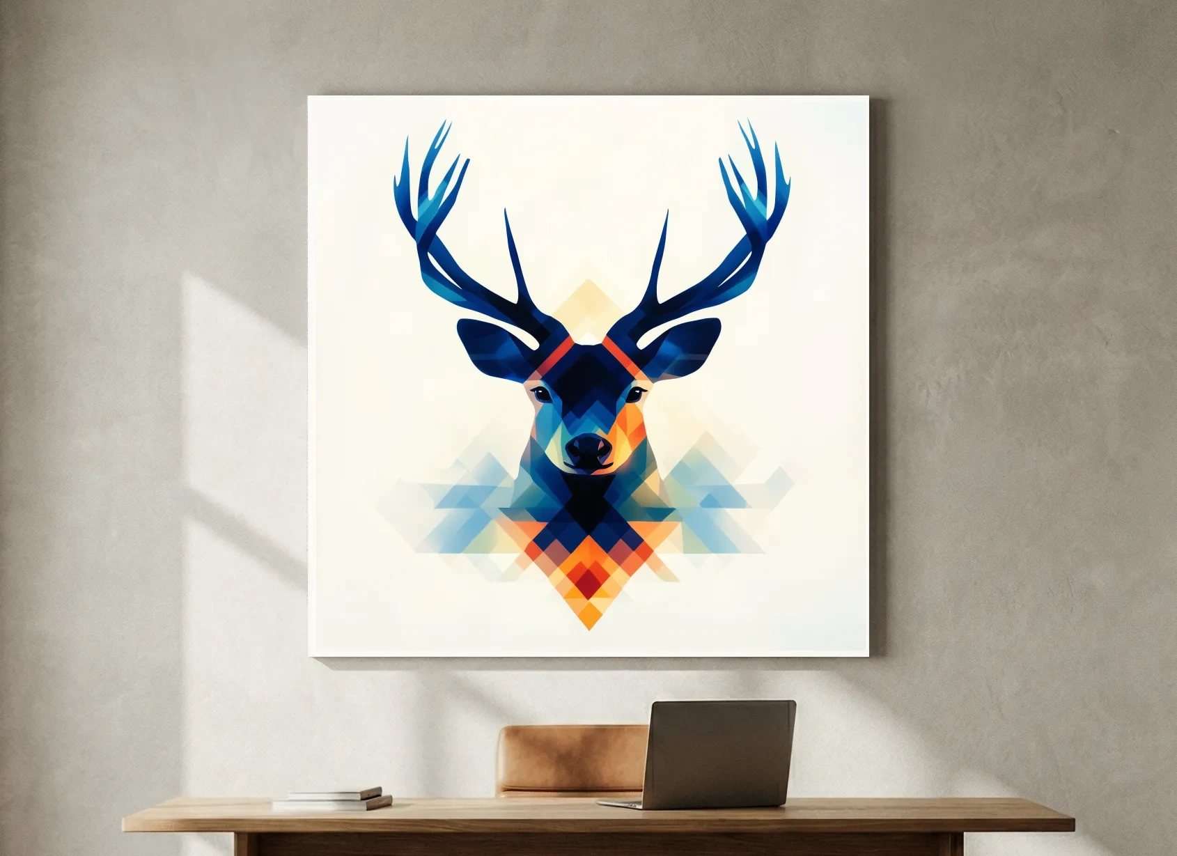 Geometric Stag Head Illustration - Colorful Abstract Wildlife Wall Art