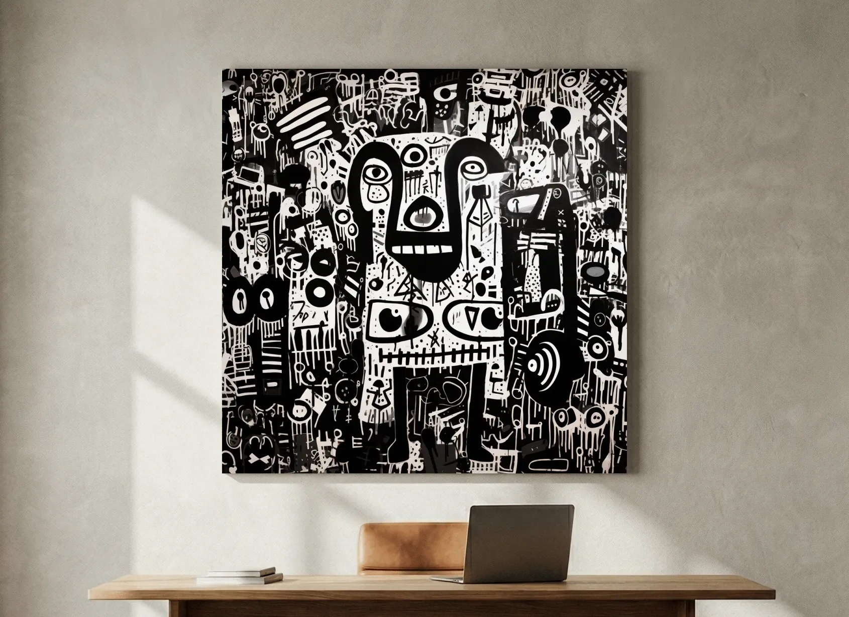 Black And White Abstract Graffiti Bear - Urban Street Art Wall Artwork