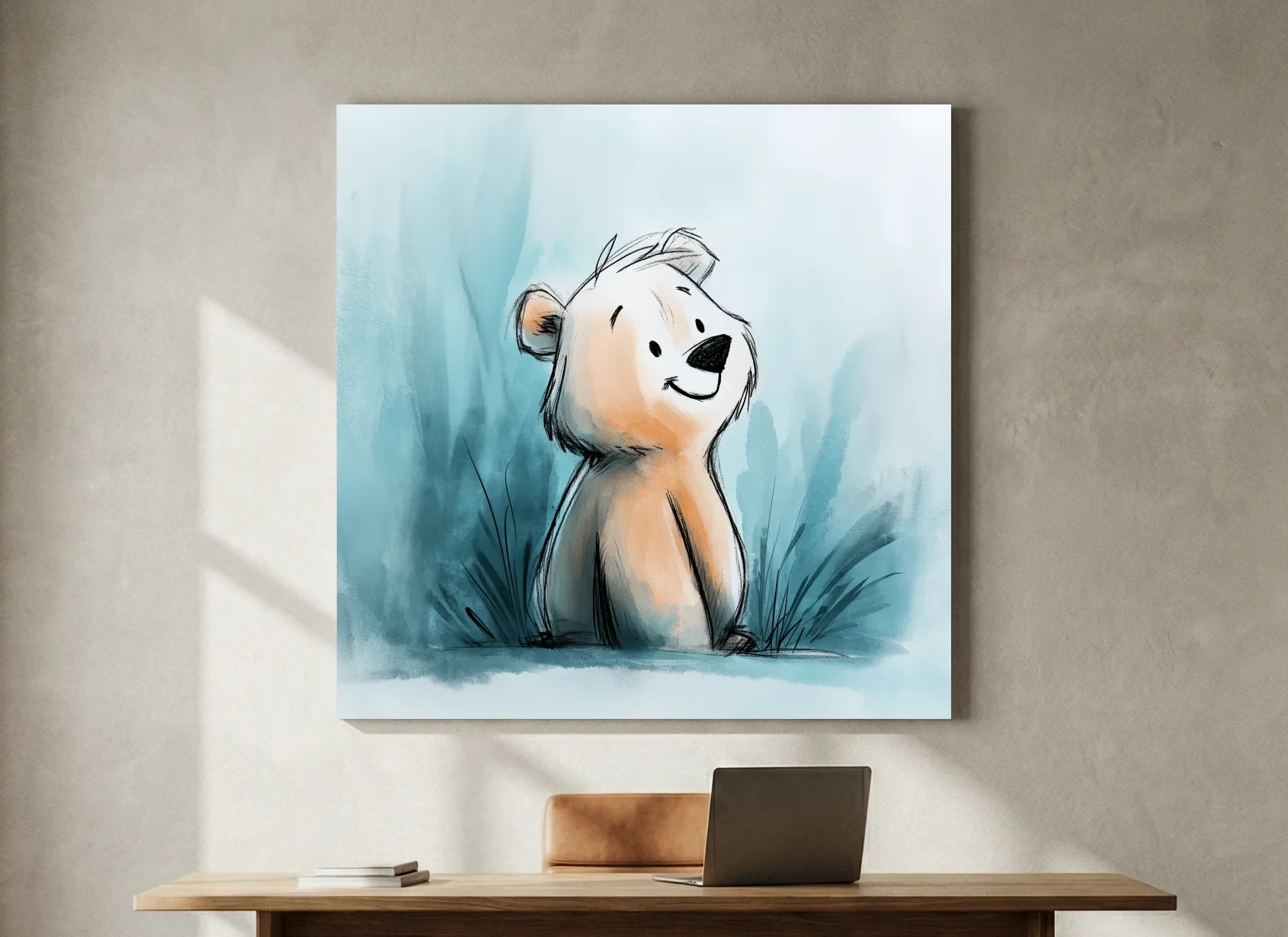 Cute Watercolor Bear Cub Illustration - Whimsical Nursery Animal Wall Art