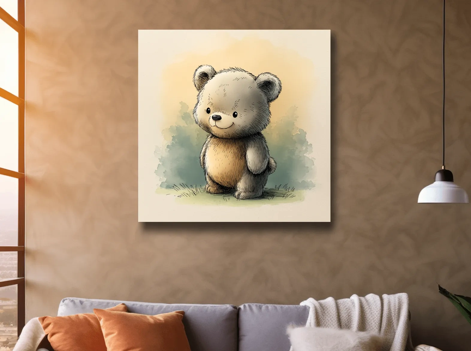 Cute Watercolor Teddy Bear Illustration - Whimsical Nursery Animal Wall Art