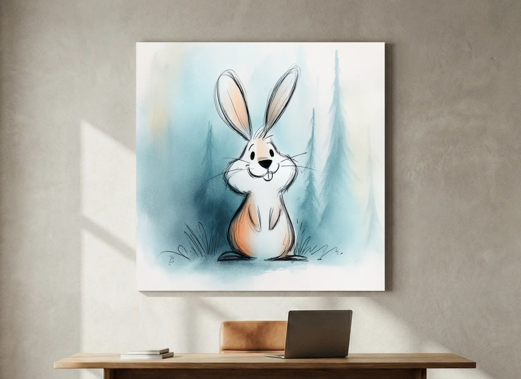 Cute Watercolor Bunny Illustration - Whimsical Woodland Nursery Wall Art