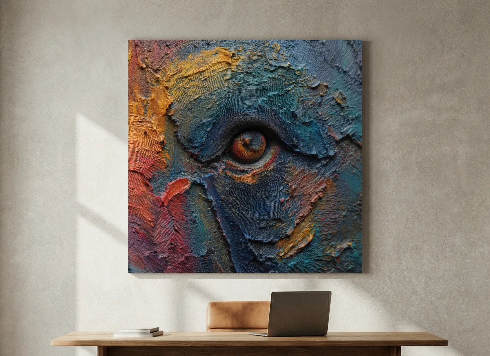 Abstract Bear Eye Impasto Style Artwork - Bold Colorful Wildlife Wall Art