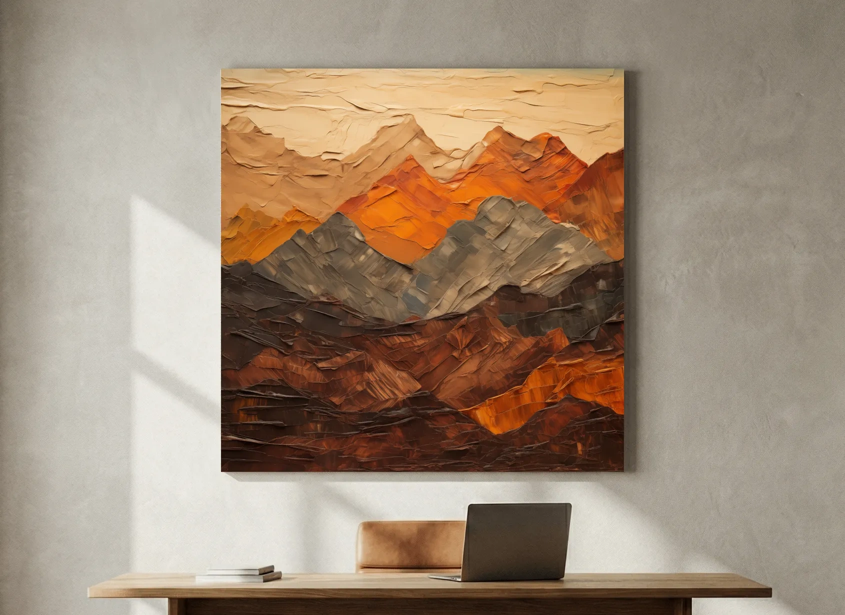 Textured Impasto Style Mountain Range - Rustic Earthy Abstract Wall Art