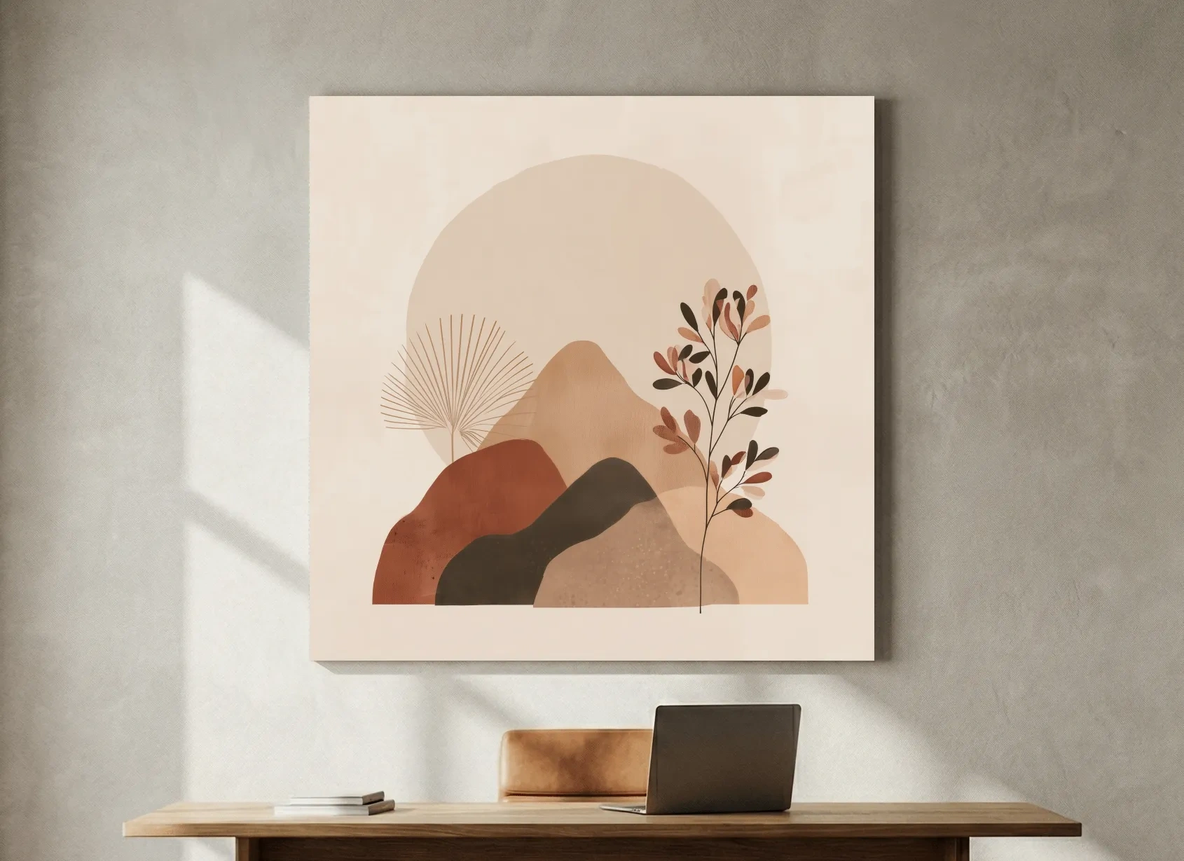 Boho Abstract Mountain Silhouette - Neutral Terracotta Botanical Wall Art