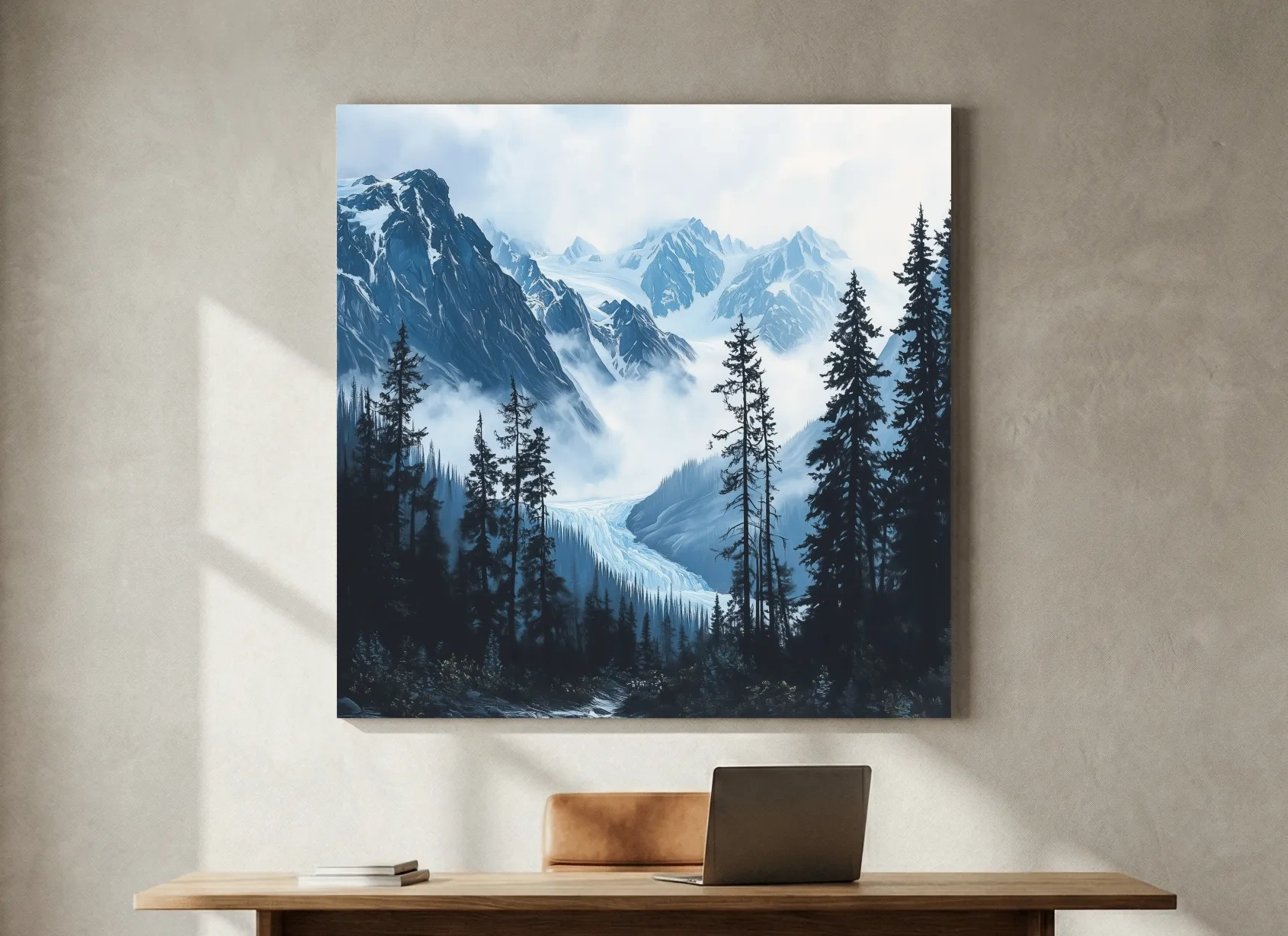 Misty Alpine Glacier Valley Landscape - Moody Mountain Forest Wall Art