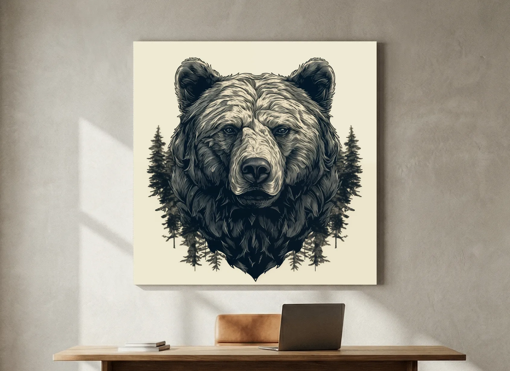 Grizzly Bear Portrait Illustration Artwork - Vintage Wilderness Forest Wall Art