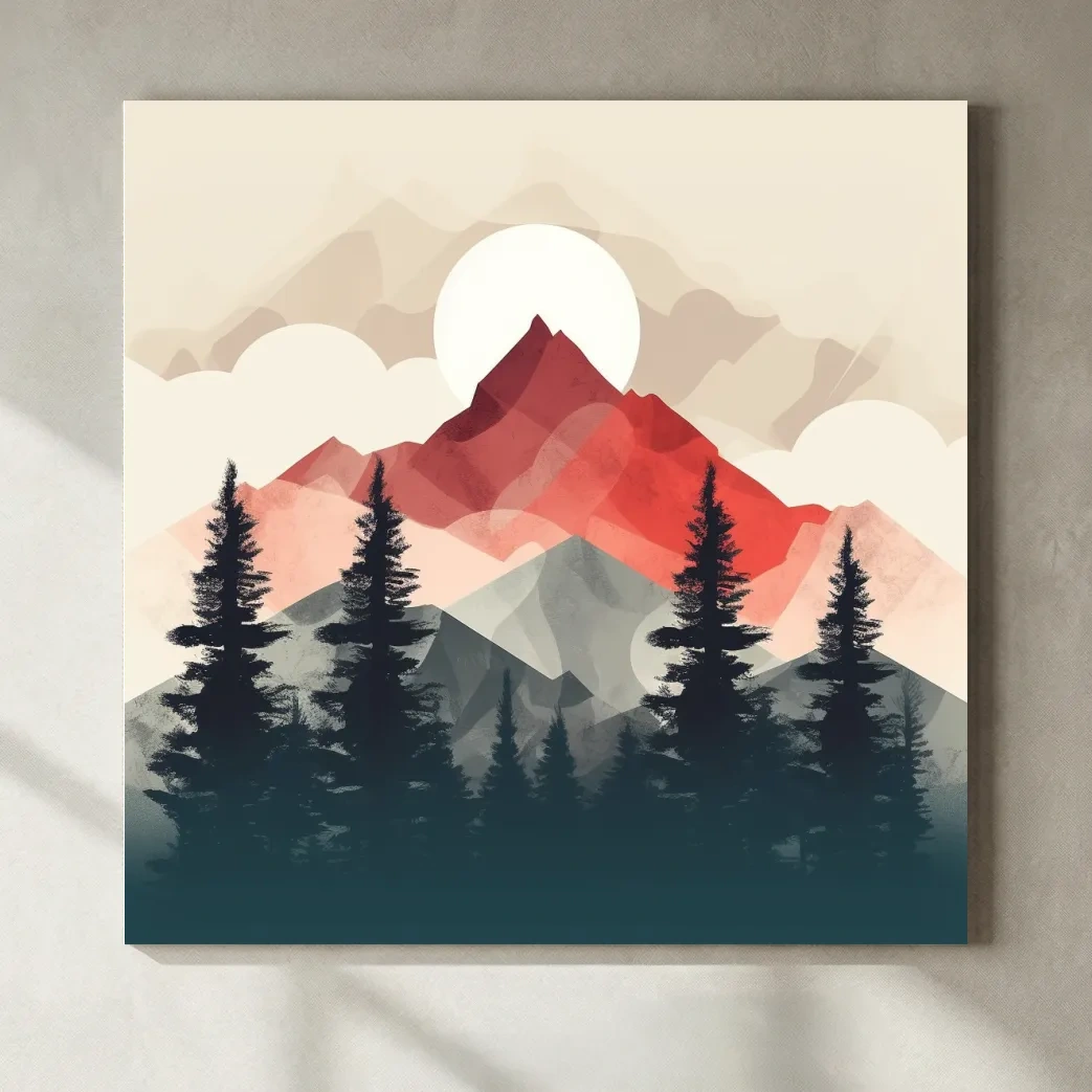 Minimal Alpine Mountain Sunrise - Pine Forest Wall Art