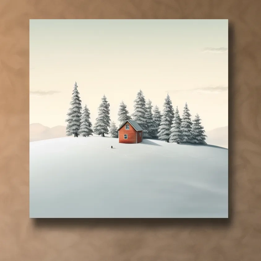 Minimal art, cabin in the snow