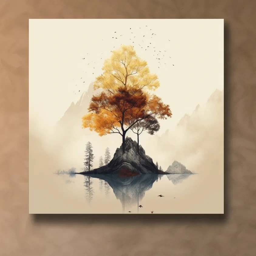 Minimal art, tree growing from rock