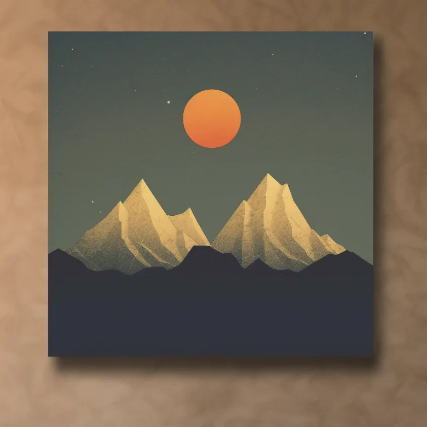Minimalist Alpine Mountain Sunset - Mid Century Landscape Wall Art