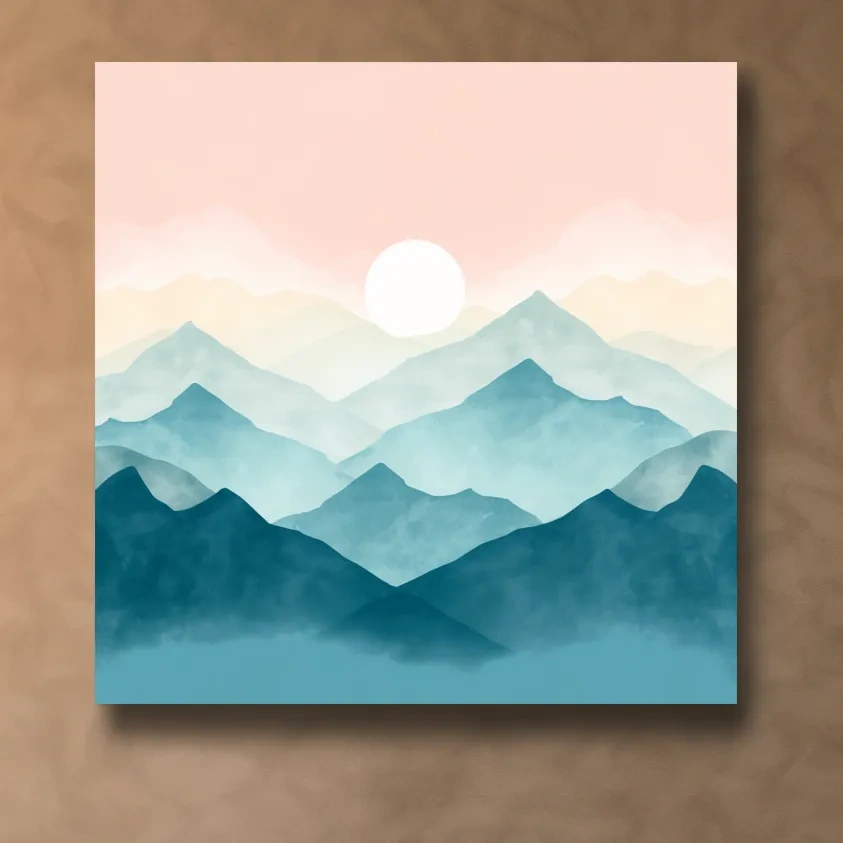 Soft pastel mountain landscape painting