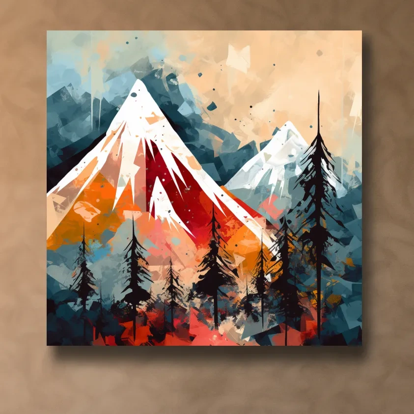 Rustic abstract painting of a mountain