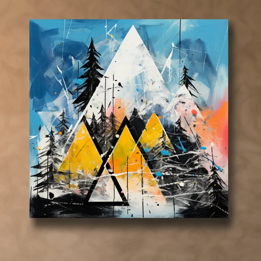 Abstract colorful mountains and trees painting