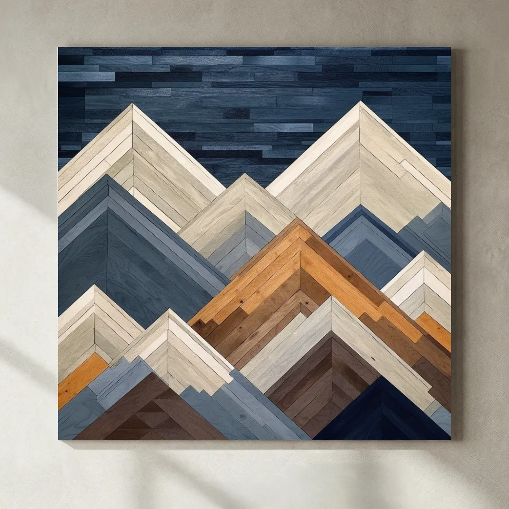 Geometric Wooden Mountain Peaks - Modern Abstract Landscape Wall Art