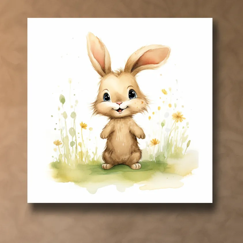 Watercolor painting of a cute bunny rabbit - childrens nursery art