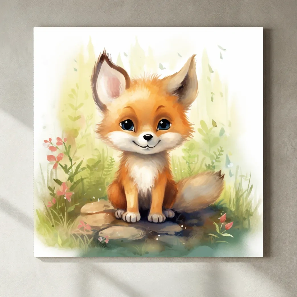 Cute Baby Fox Watercolor Illustration - Woodland Nursery Animal Wall Art