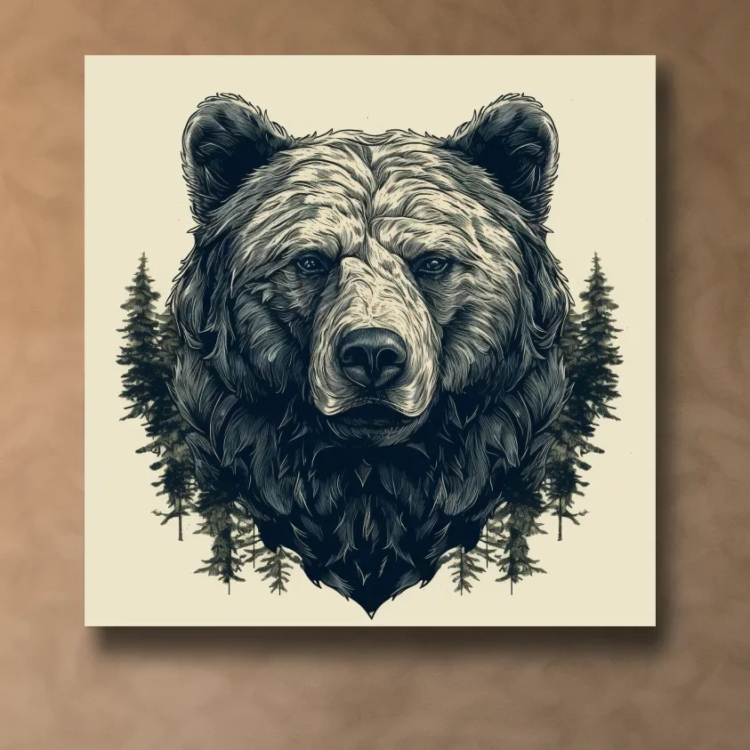 Artistic illustration of a black bears head