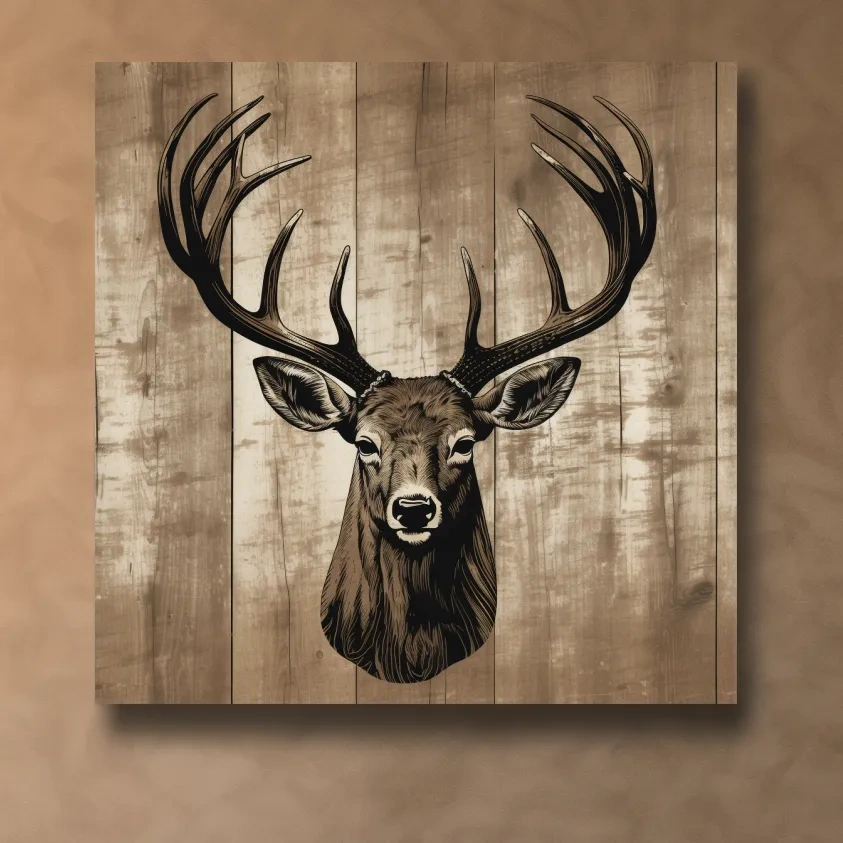 Wooden print illustration of a deers head