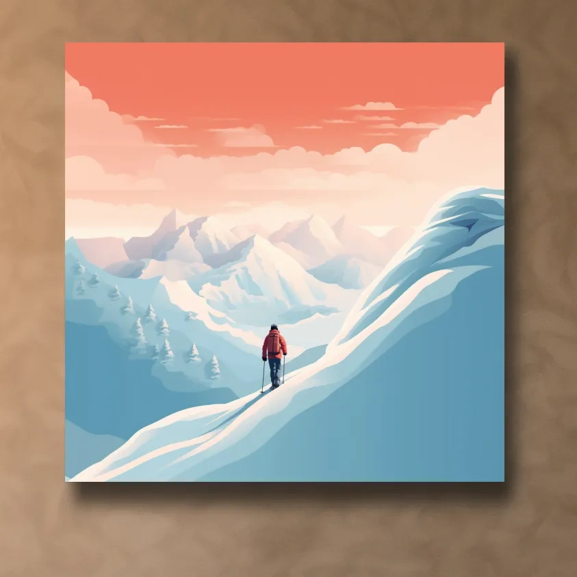 Vector art of a backcountry skier in the mountains
