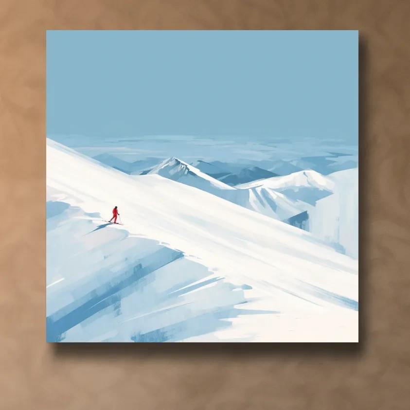 Minimalist Backcountry Skier Painting - Alpine Winter Wall Art