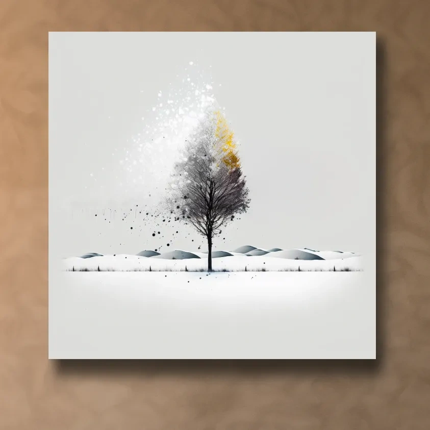 Abstract minimal illustration of a tree in the snow