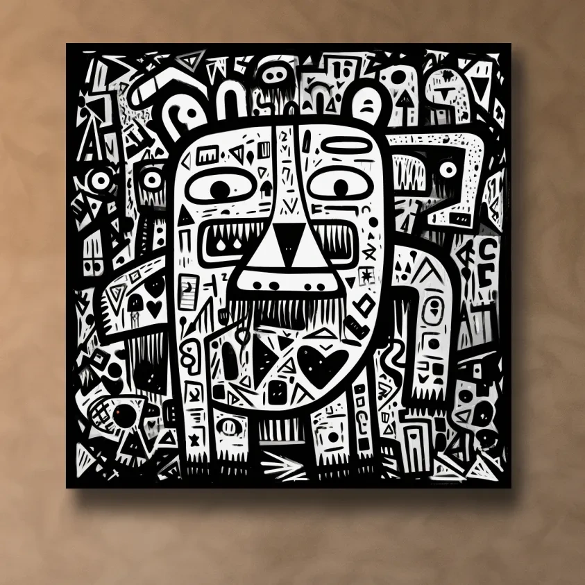 Abstract Black And White Graffiti Bear Doodle Art - Bold Geometric Animal Wall Art