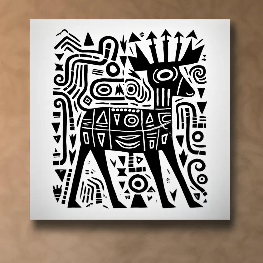 Tribal style quirky deer doodle illustration art
