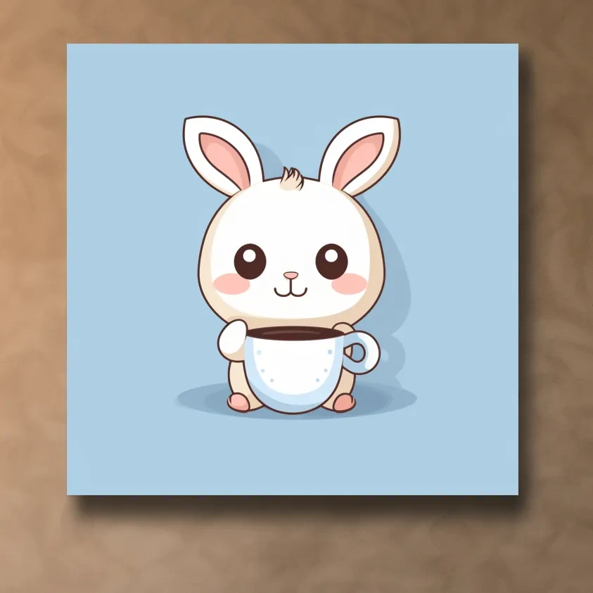 Illustration of a cute cartoon bunny drinking coffee