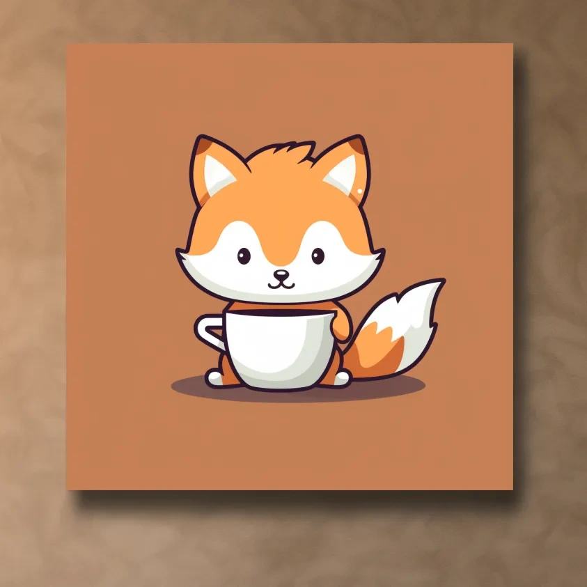 Cute baby fox illustration art, morning coffee