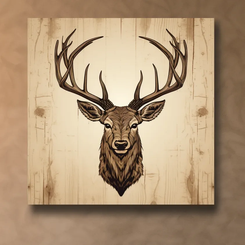 Rustic Stag Head Illustration - Vintage Woodland Cabin Wall Art