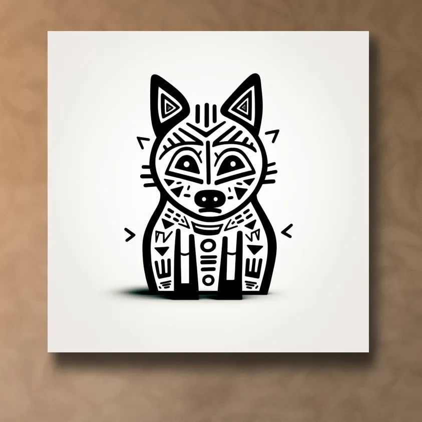Minimalist Tribal Fox Line Art - Quirky Black And White Animal Wall Art