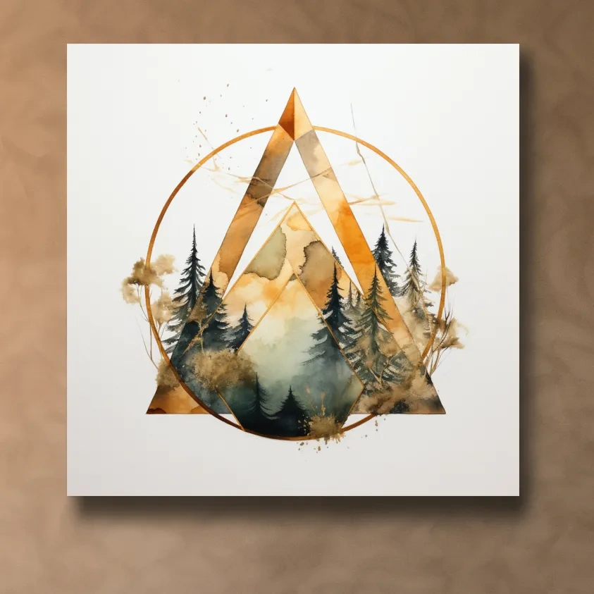 Watercolour forest art, minimal elegant geometric shapes