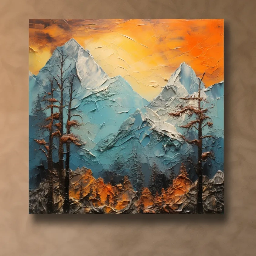 Abstract Alpine Mountains At Sunset - Impasto Effect Landscape Wall Art