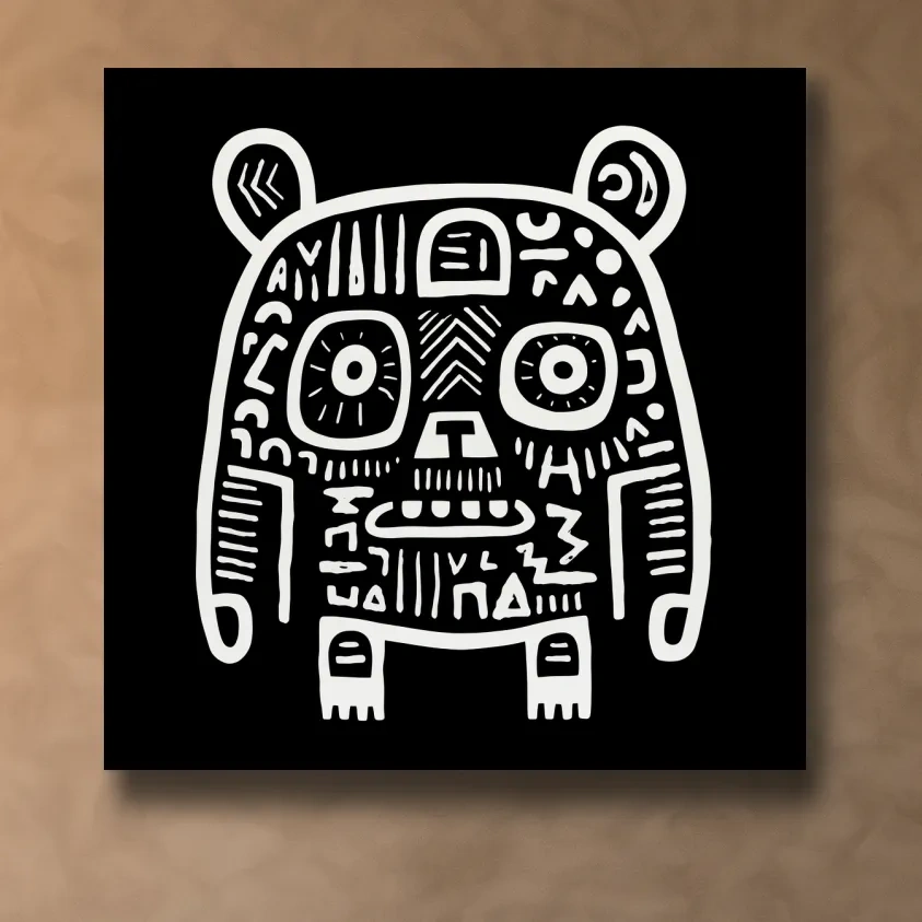 Bear artwork, quirky doodle style illustration