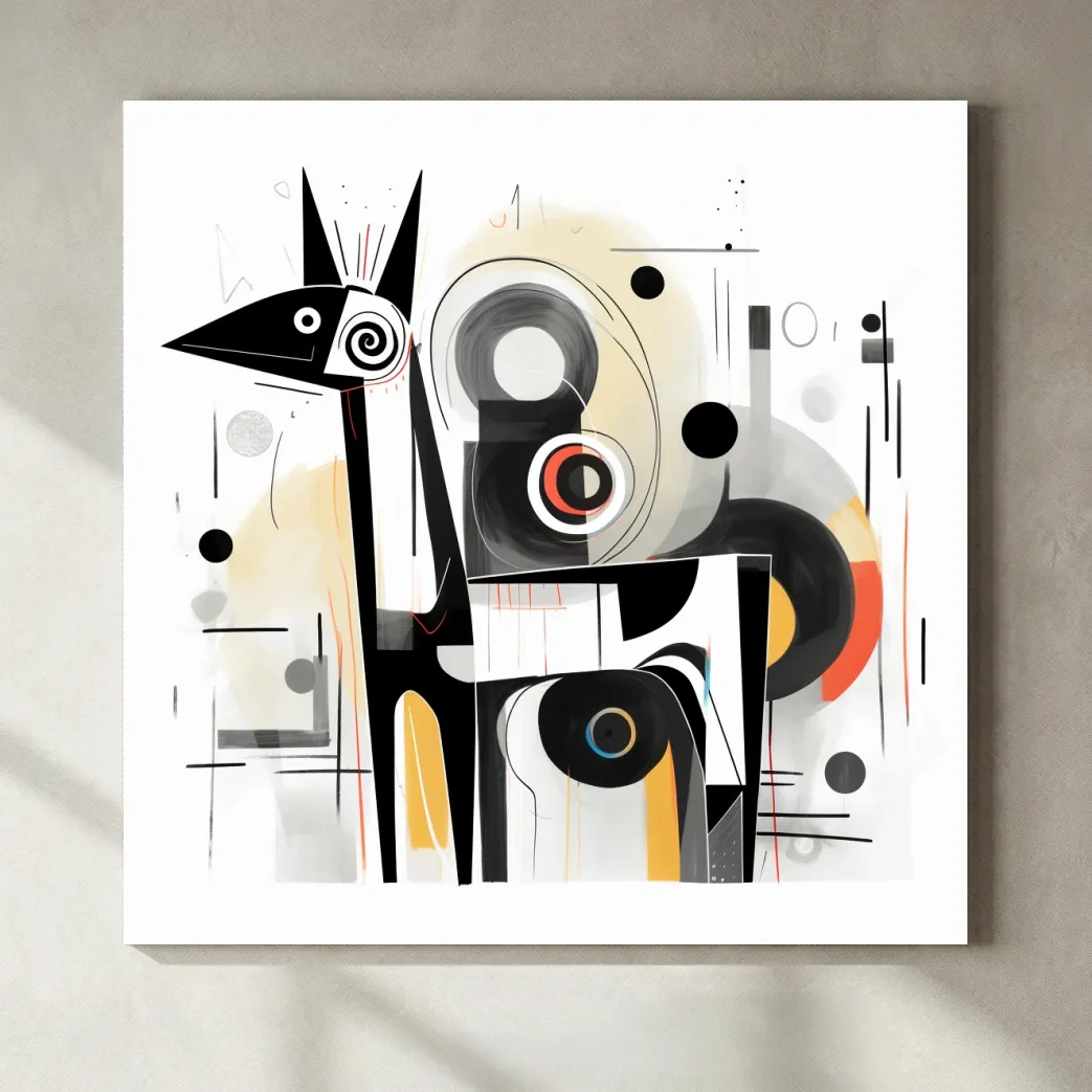 Abstract mid-century style painting of a geometric deer