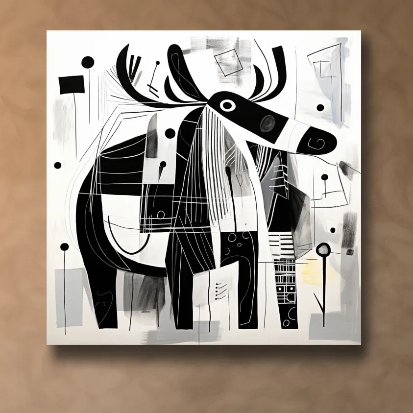 Abstract Monochrome Moose Illustration - Modern Geometric Wildlife Wall Art
