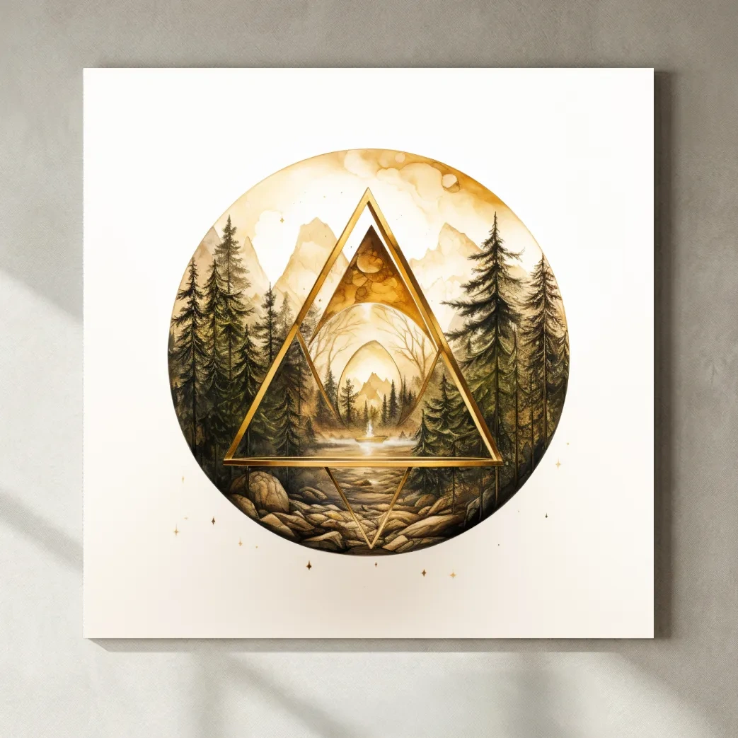 Rustic Mountain Forest Watercolor - Gold Sepia Landscape Wall Art