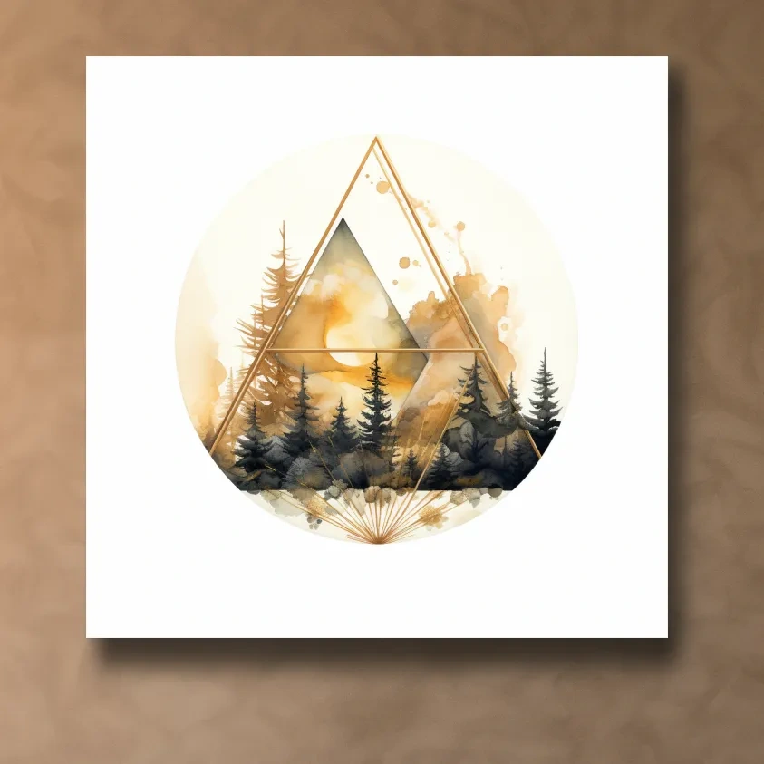 Elegent Geometric Watercolor Mountain Forest - Modern Rustic Landscape Wall Art