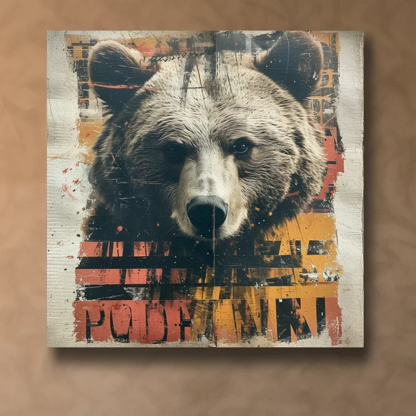 Grizzly bear collage artwork illustration 