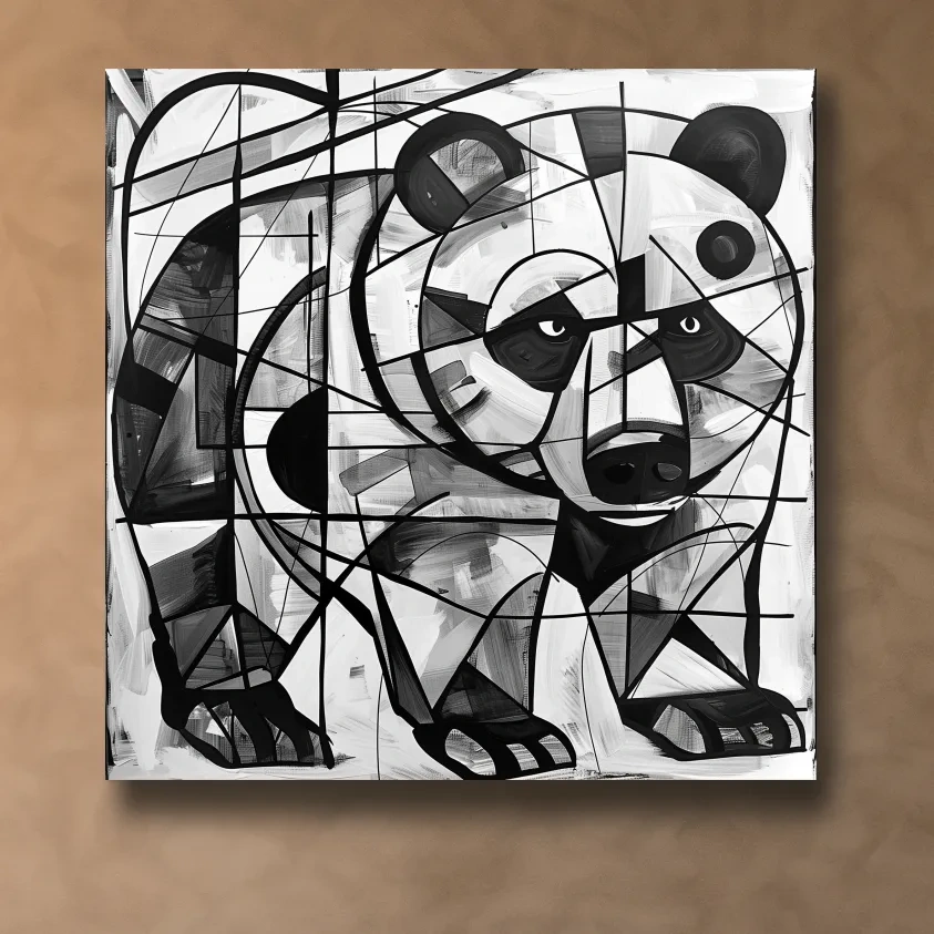 Abstract Cubism Bear Portrait Painting - Modern Wildlife Wall Art