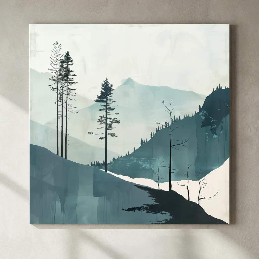 Minimalist Nordic Forest Artwork - Scandinavian Alpine Mountain Wall Art