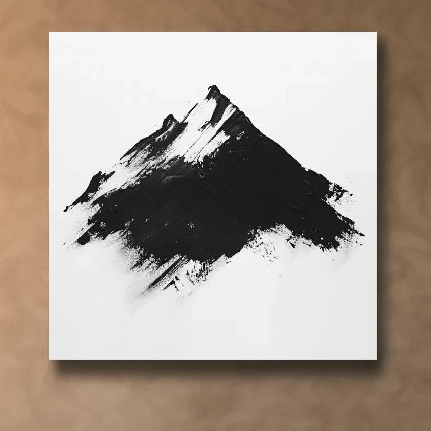 Modern abstract wall art, defined brush strokes black & white mountain painting