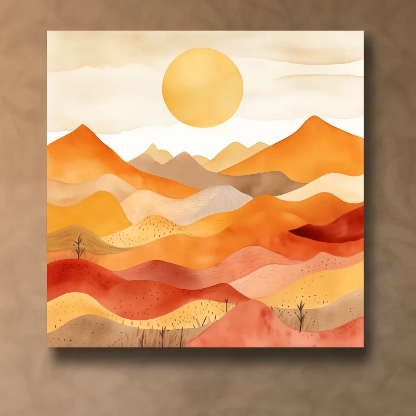 Watercolour style illustation of abstract mountain shapes