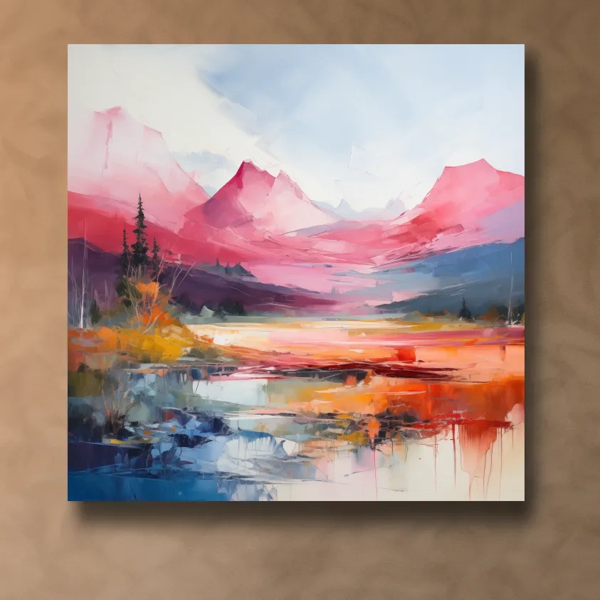 Abstract impressionist painting of an alpine mountain scene