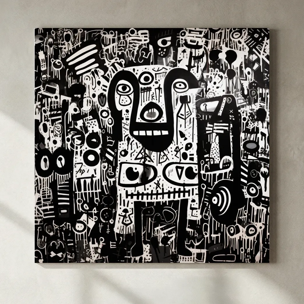 Black And White Abstract Graffiti Bear - Urban Street Art Wall Artwork